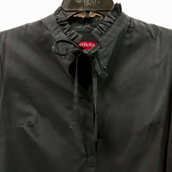 NWT Ruffled Collared Blouse with Tie in Black - Picture 6 of 15